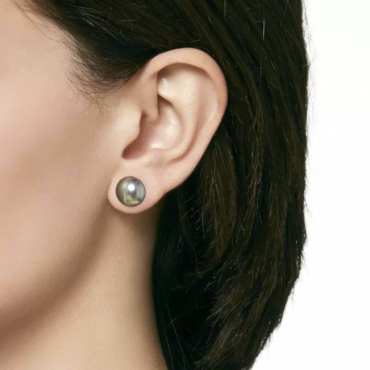 12mm_grey_mabe_pearl_earrings_in_silver_2.webp Shop Majorica 12Mm Grey Mabe Pearl Earrings In Silver