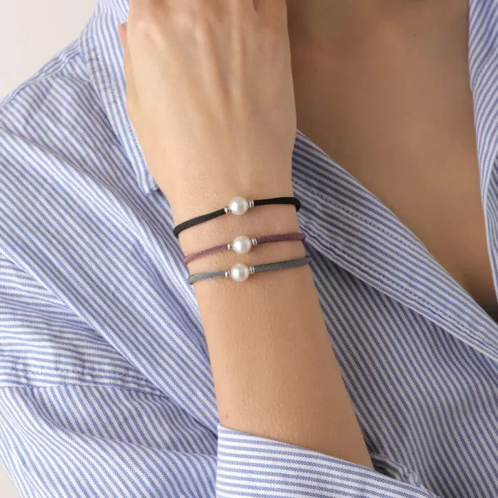 Outlet Majorica Adjustable Grey Stretch Sifnos Bracelet With Pearl