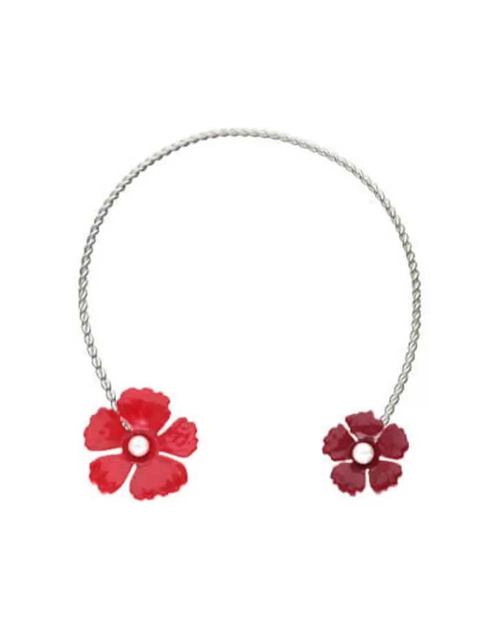 Hot Majorica Adjustable Santorini Red Flower Choker In Silver