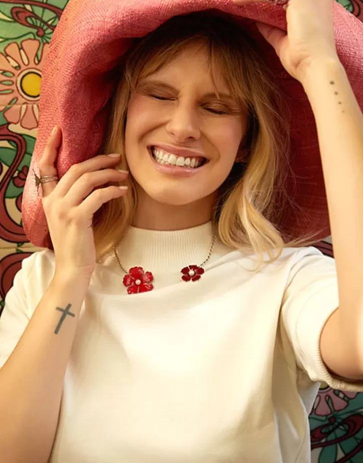 Hot Majorica Adjustable Santorini Red Flower Choker In Silver