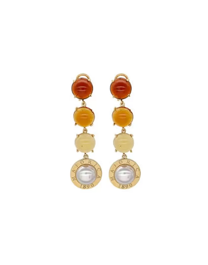 Flash Sale Majorica Algaida Button Golden Earrings With Amber Murano Glass