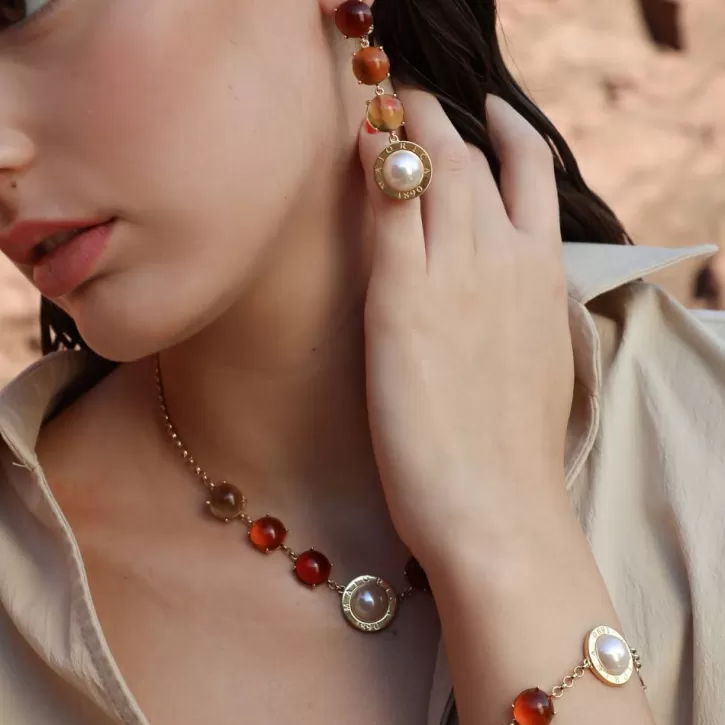 algaida_button_golden_earrings_with_amber_murano_glass_3.webp Flash Sale Majorica Algaida Button Golden Earrings With Amber Murano Glass