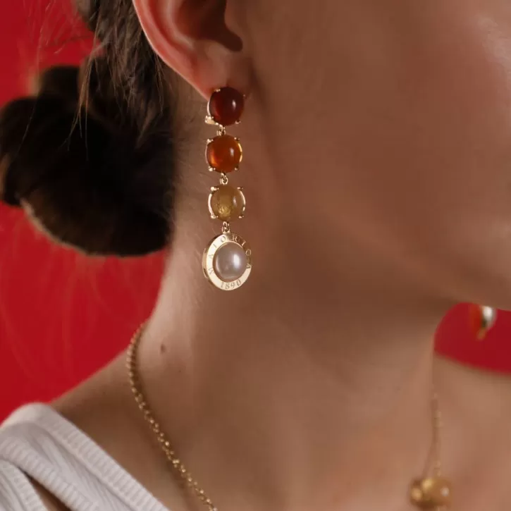 algaida_button_golden_earrings_with_amber_murano_glass_4.webp Flash Sale Majorica Algaida Button Golden Earrings With Amber Murano Glass