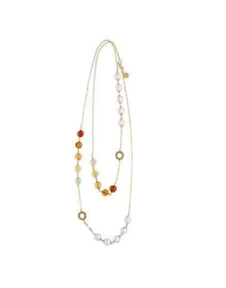 Store Majorica Algaida Golden Long Multiposition Necklace With Amber Murano Glass
