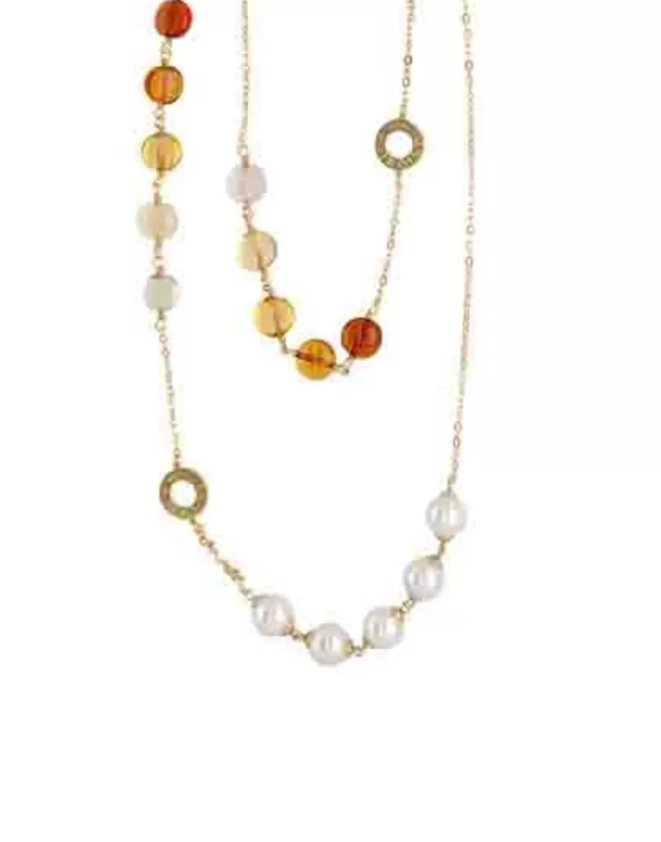 Store Majorica Algaida Golden Long Multiposition Necklace With Amber Murano Glass