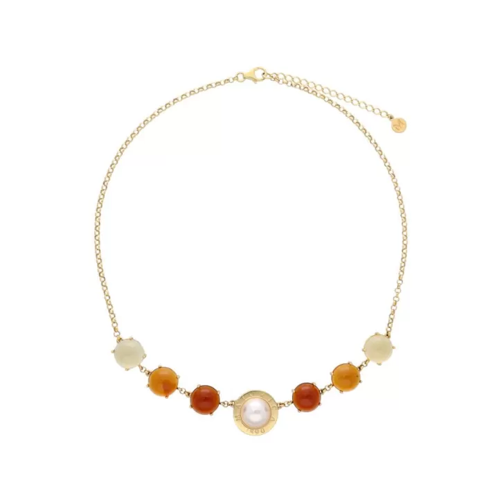 Discount Majorica Algaida Golden Necklace With Half-Ball Pearl And Amber Murano Glass