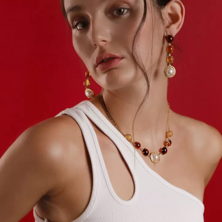 algaida_golden_necklace_with_halfball_pearl_and_amber_murano_glass_2.webp Discount Majorica Algaida Golden Necklace With Half-Ball Pearl And Amber Murano Glass