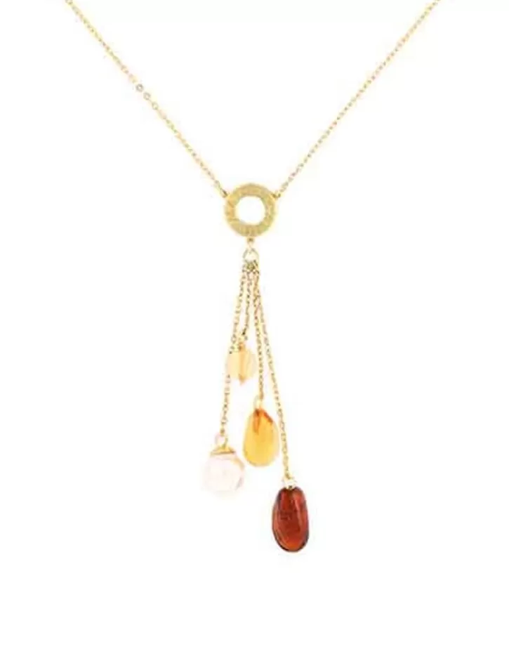 Cheap Majorica Algaida Golden Short Necklace With Amber Murano Glass