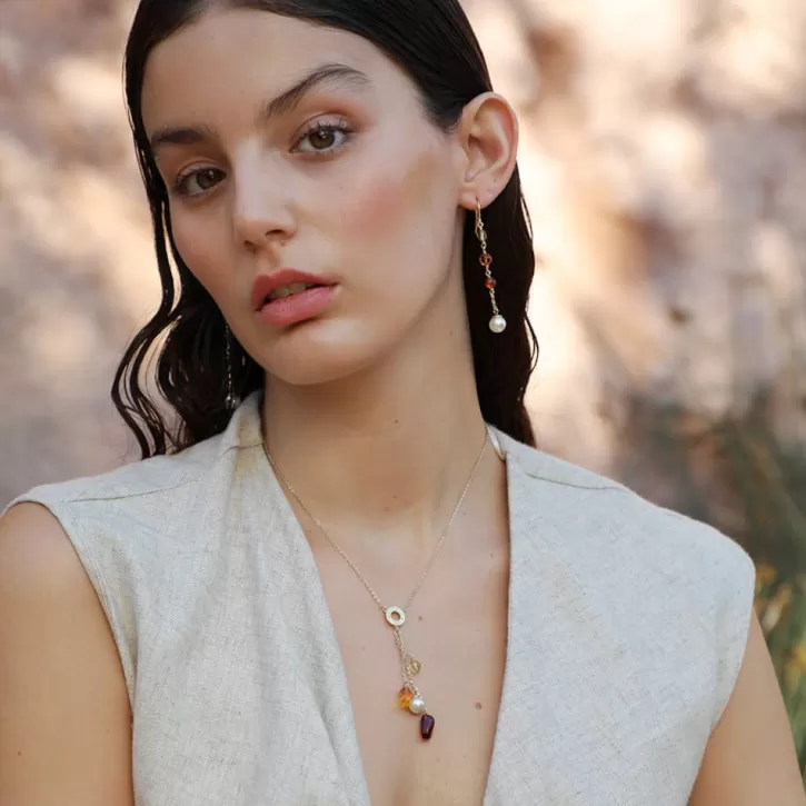 algaida_golden_short_necklace_with_amber_murano_glass_2.webp Cheap Majorica Algaida Golden Short Necklace With Amber Murano Glass