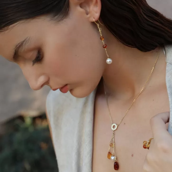 algaida_long_fish_wire_earrings_golden_and_amber_2.webp Flash Sale Majorica Algaida Long Fish Wire Earrings, Golden And Amber