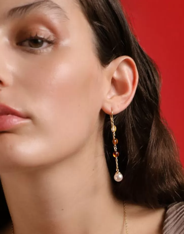 algaida_long_fish_wire_earrings_golden_and_amber_4.webp Flash Sale Majorica Algaida Long Fish Wire Earrings, Golden And Amber