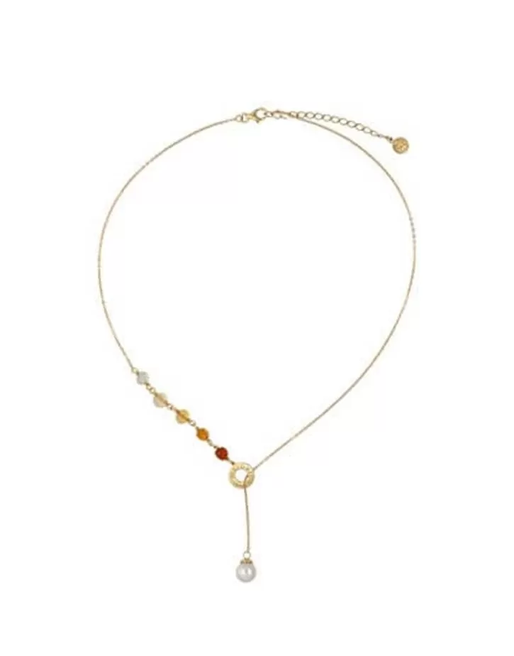 Flash Sale Majorica Algaida Short Necklace Golden With Pearl And Amber Murano Glass