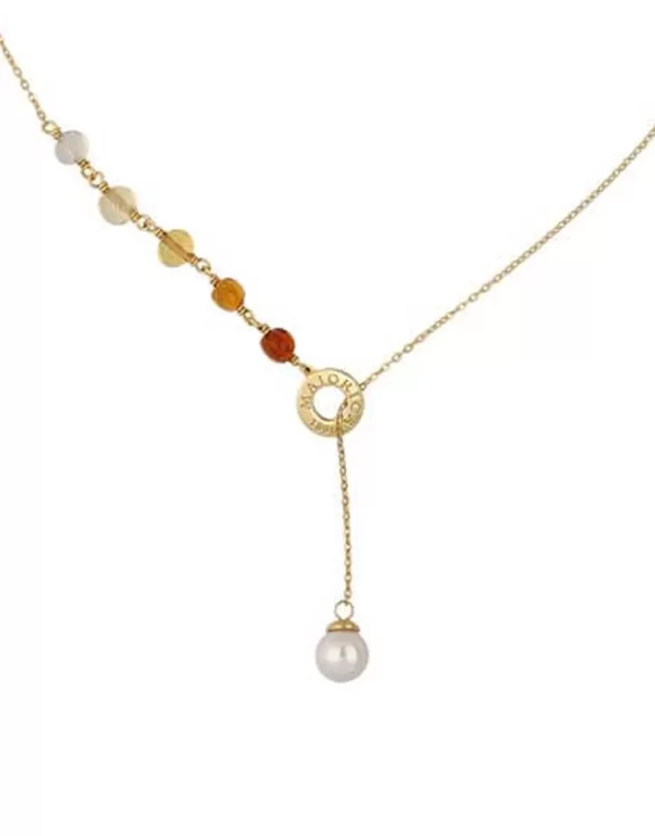 Flash Sale Majorica Algaida Short Necklace Golden With Pearl And Amber Murano Glass
