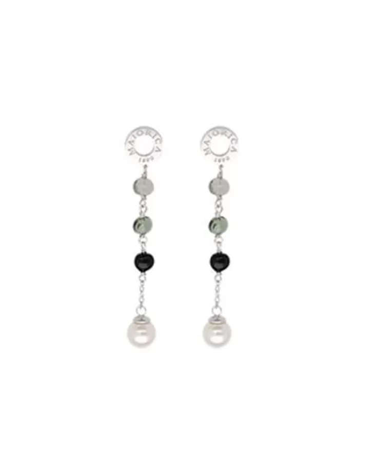 Best Sale Majorica Algaida Silver Long Earrings With Pearl And Black Murano Glass
