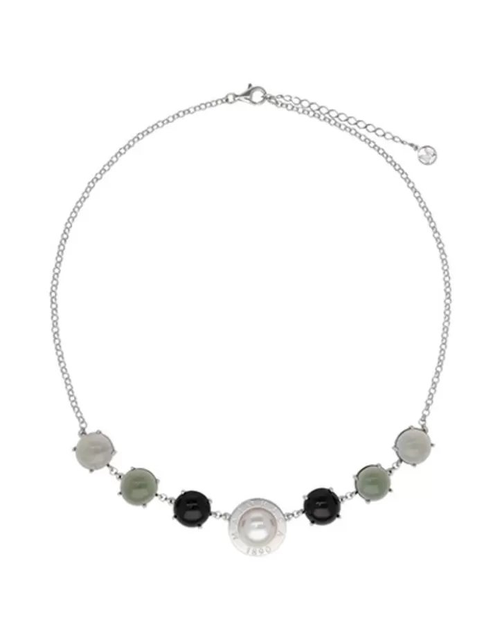 Sale Majorica Algaida Silver Necklace With Half-Ball Pearl And Black Murano Glass
