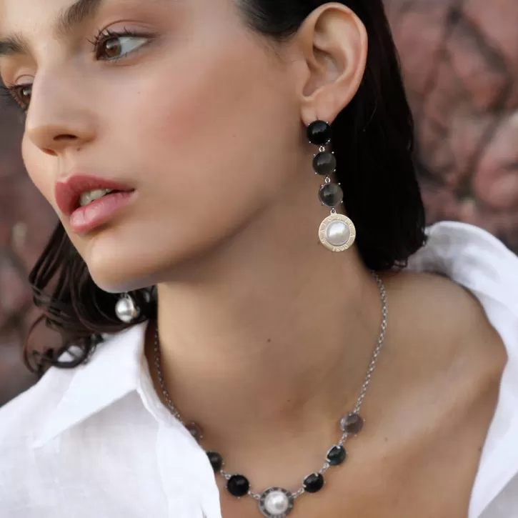 algaida_silver_necklace_with_halfball_pearl_and_black_murano_glass_3.webp Sale Majorica Algaida Silver Necklace With Half-Ball Pearl And Black Murano Glass