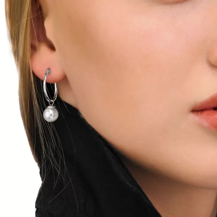 Cheap Majorica Anneau Hoop Earrings 26Mm Silver With Pearl