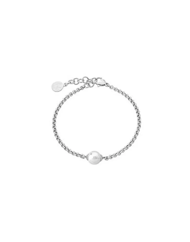 New Majorica Chain Bracelet Nuada In Steel And White Pearl