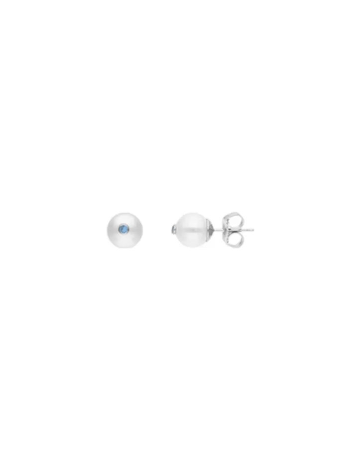 Best Sale Majorica Color Pop Earrings With Round White Pearl And Blue Zirconia