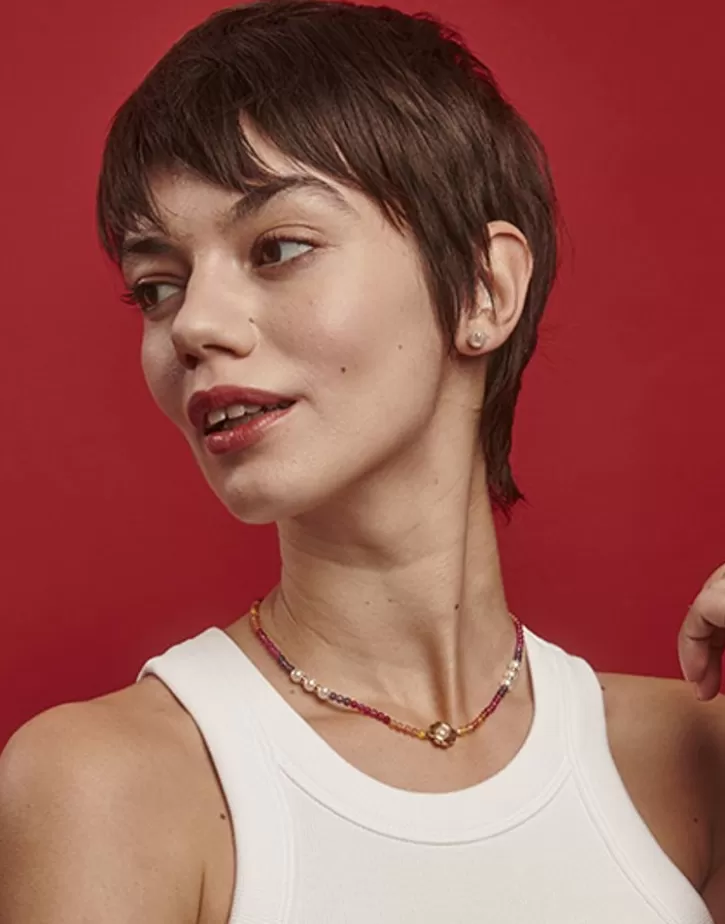 color_pop_earrings_with_round_white_pearl_and_orange_zirconia_3.webp Sale Majorica Color Pop Earrings With Round White Pearl And Orange Zirconia