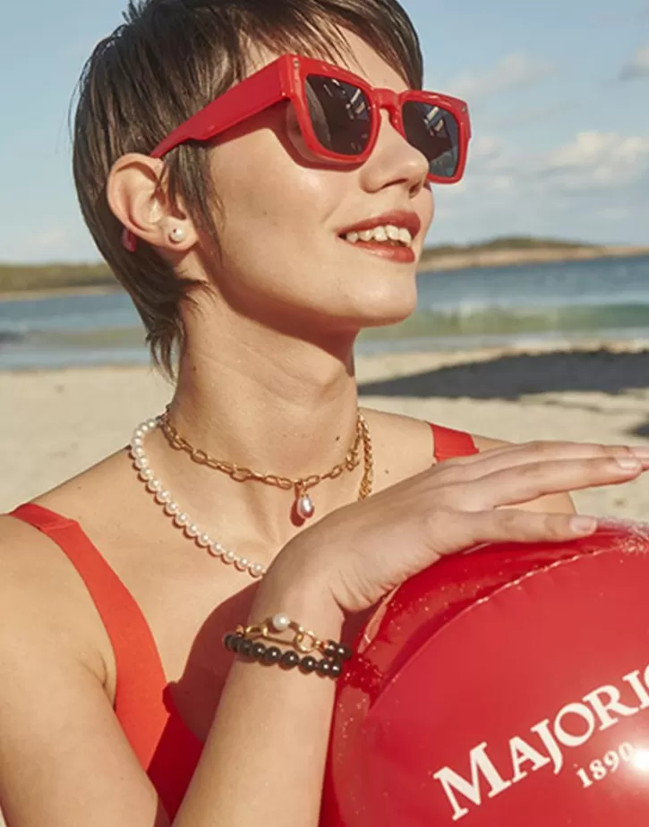 color_pop_earrings_with_round_white_pearl_and_orange_zirconia_7.webp Sale Majorica Color Pop Earrings With Round White Pearl And Orange Zirconia