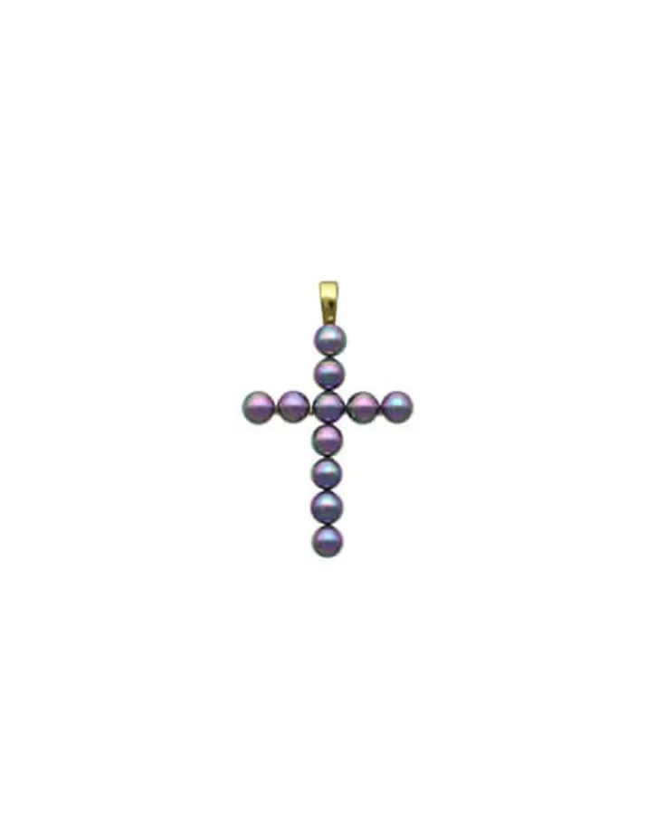 Sale Majorica Crosses Collection Gold Pendant With Gray Pearl