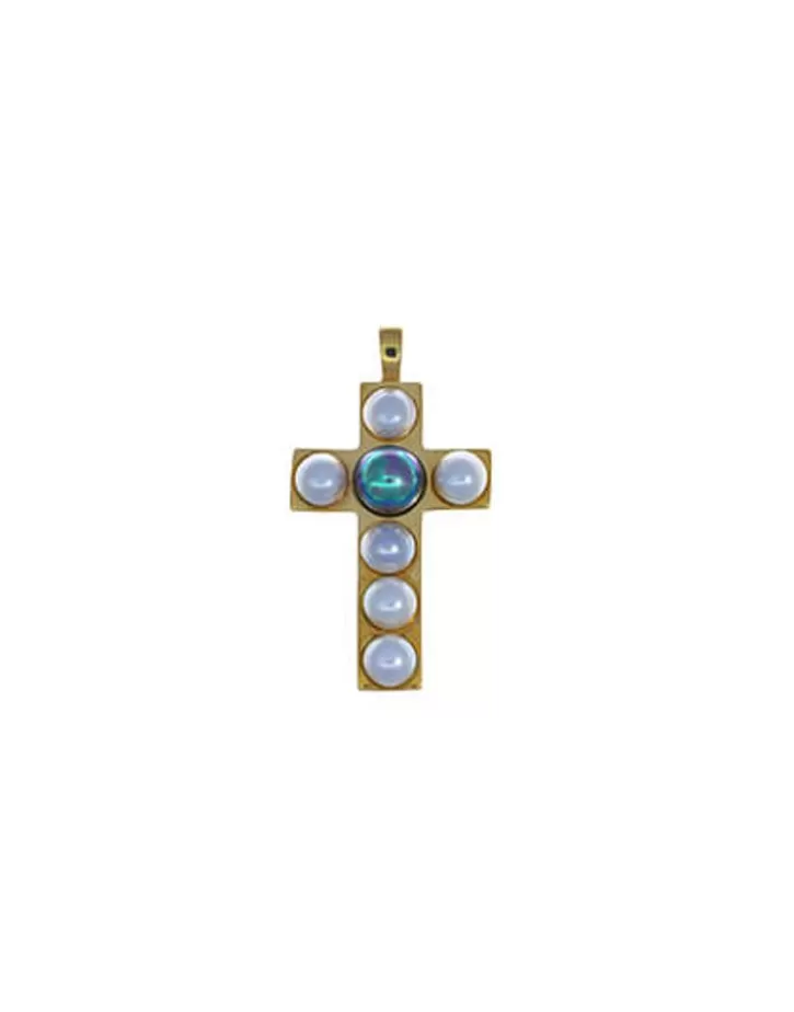 Online Majorica Crosses Collection Gold Pendant With White And Gray Half-Pearl