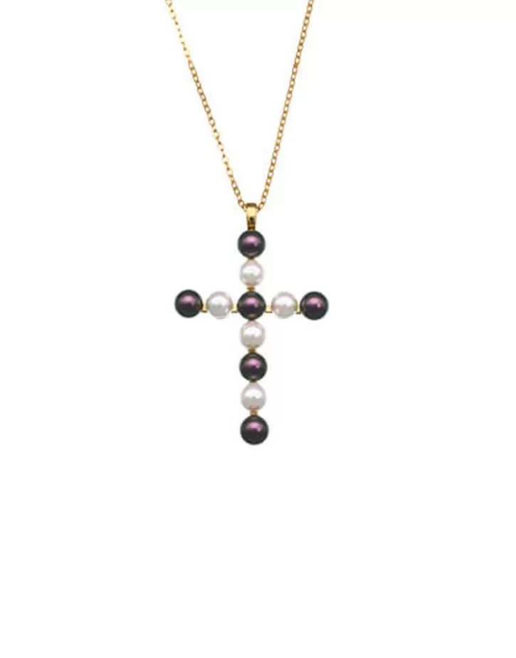 Cheap Majorica Crosses Collection Gold Pendant With White And Tahiti Pearl