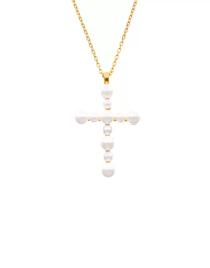 Cheap Majorica Crosses Collection Gold Pendant With White Pearl