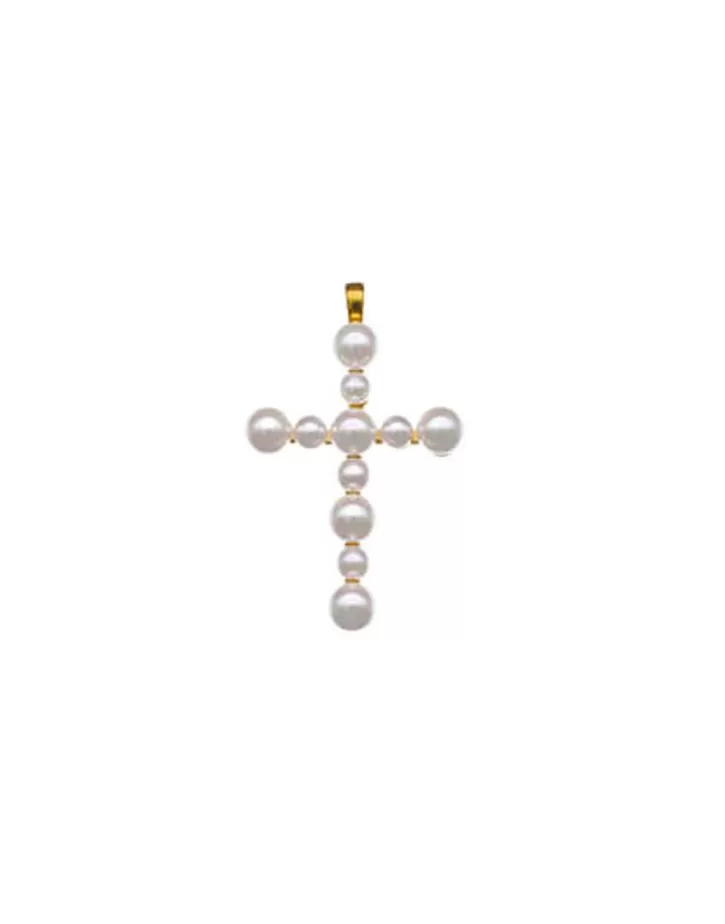 Cheap Majorica Crosses Collection Gold Pendant With White Pearl