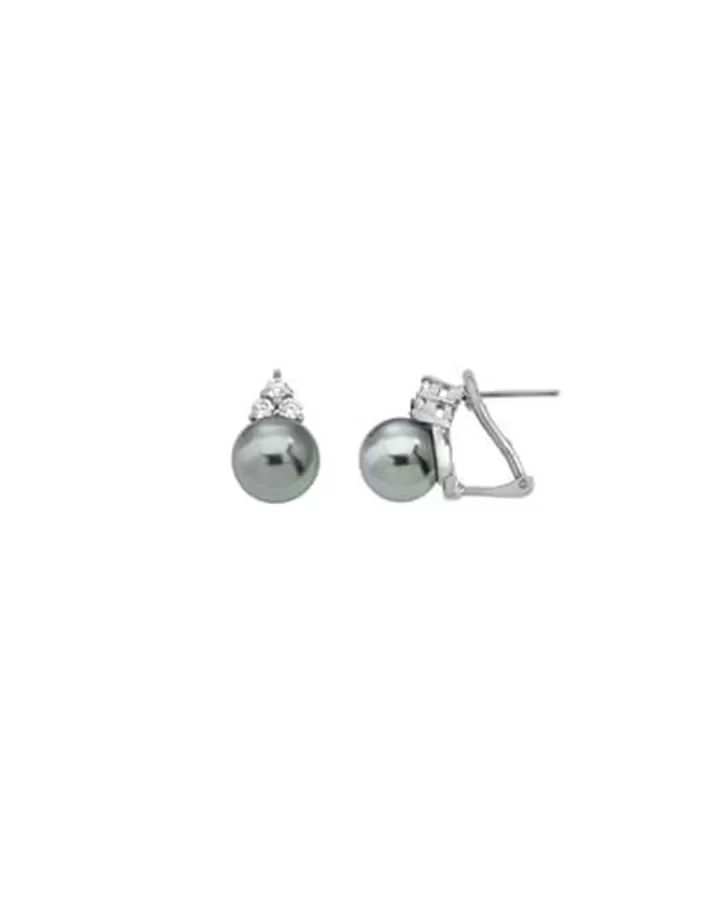 Cheap Majorica Earrings Ceres Silver With 10Mm Gray Pearl And Zircons