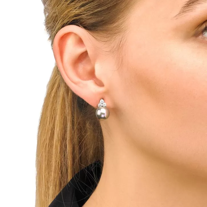 Cheap Majorica Earrings Ceres Silver With 10Mm Gray Pearl And Zircons