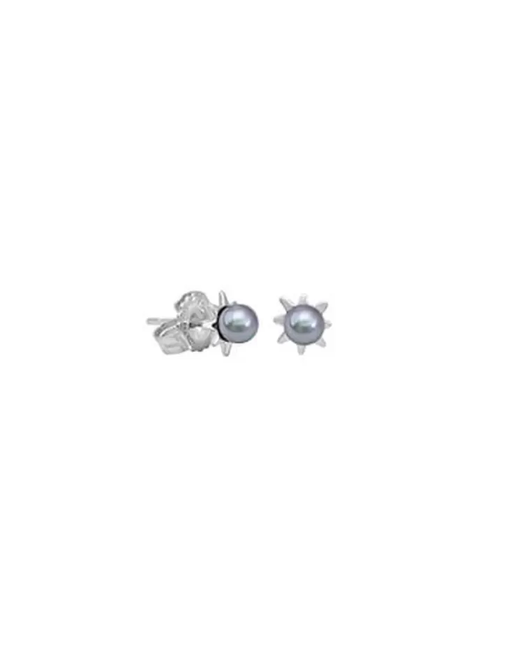 Sale Majorica Earrings Cies Silver Mini Flower With 4Mm Gray Pearl