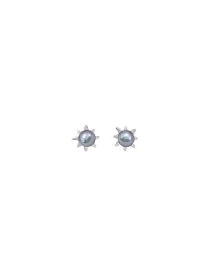 Sale Majorica Earrings Cies Silver Mini Flower With 4Mm Gray Pearl
