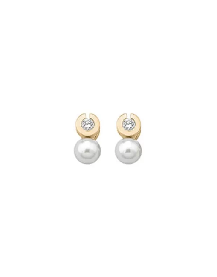 Best Sale Majorica Earrings Exquisite Gold Plated With 10Mm White Pearl And Zircons