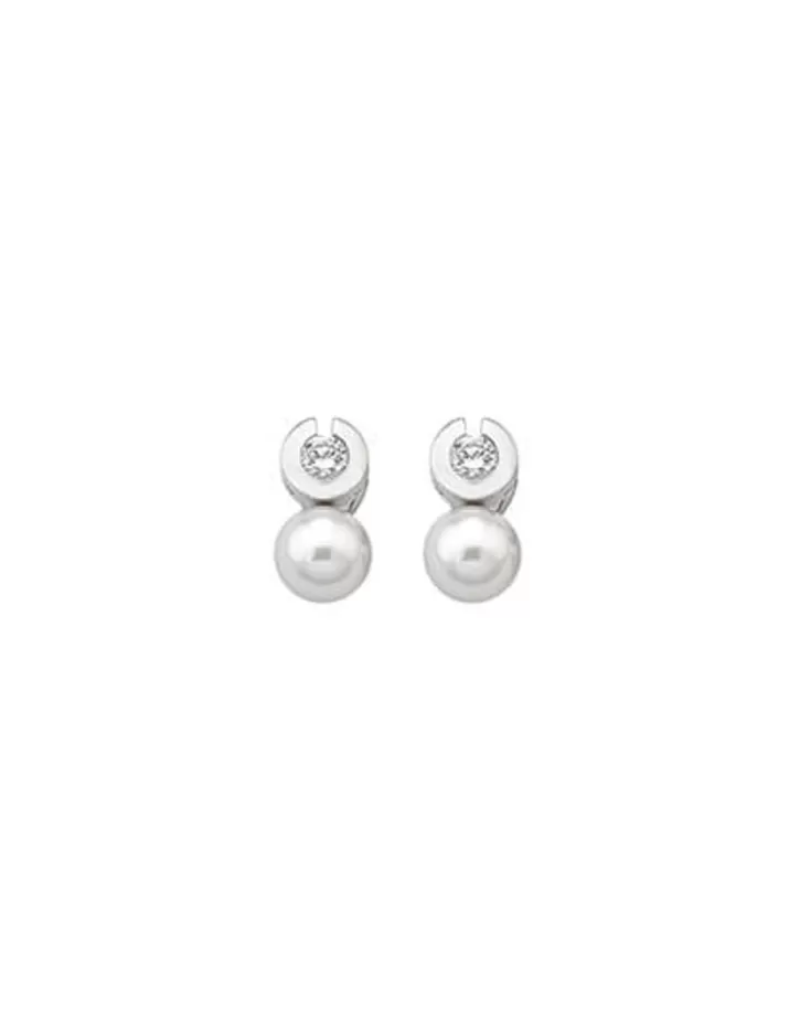 Fashion Majorica Earrings Exquisite Silver With 10Mm White Pearl And Zircons