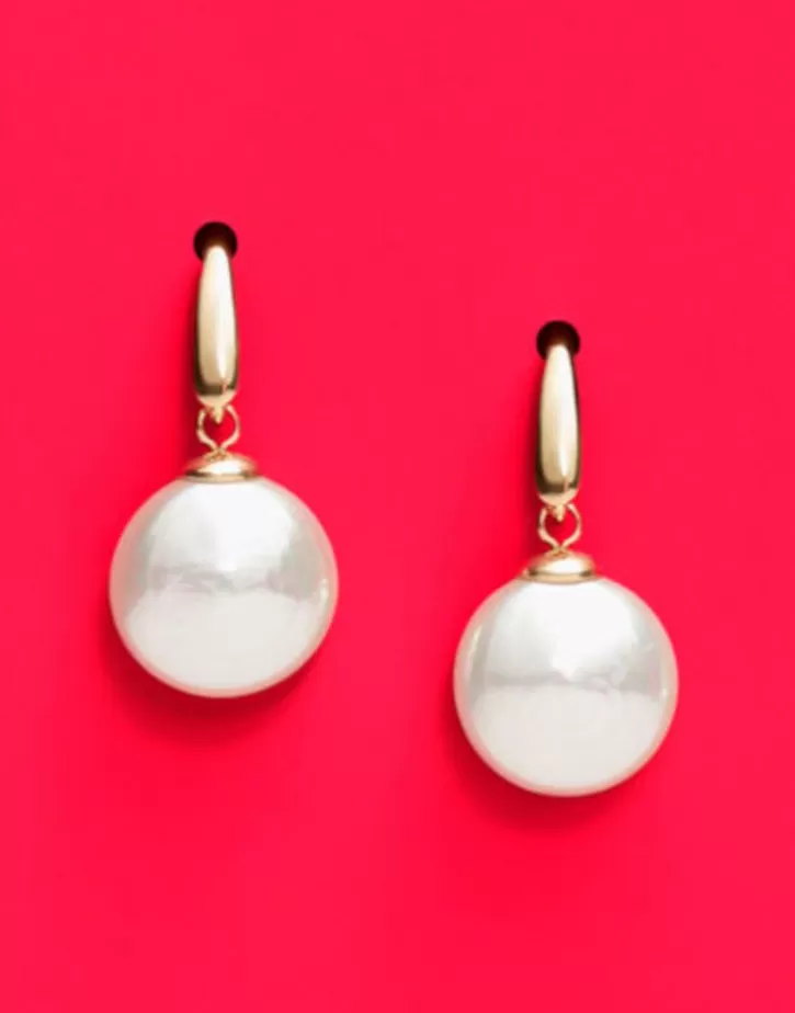 New Majorica Earrings Lyra Gold Plated With 12Mm Oval White Pearl