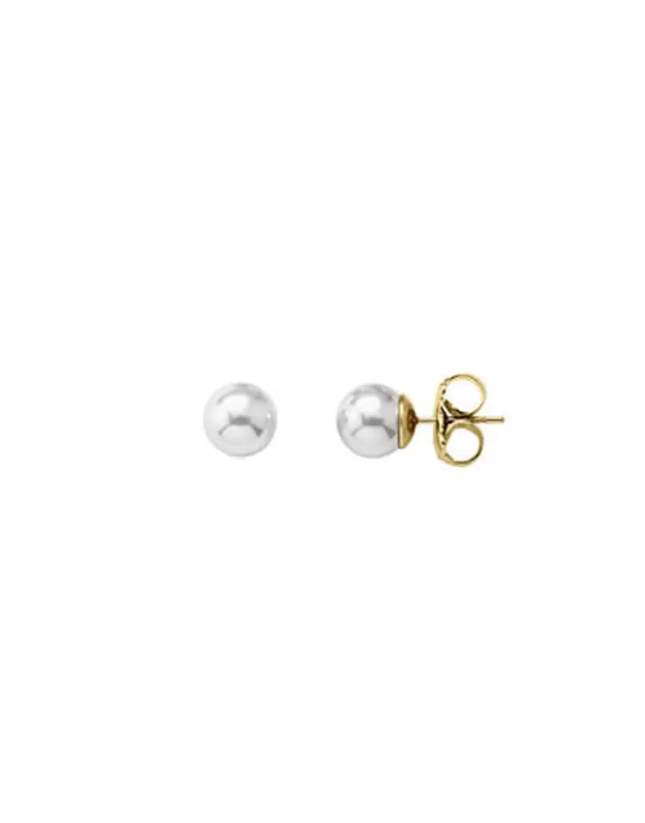 Cheap Majorica Earrings Lyra Golden Silver With 9Mm White Pearl