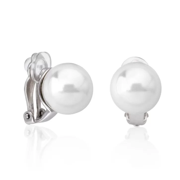 Clearance Majorica Earrings Lyra Silver With 12Mm White Pearl Omega Clasp