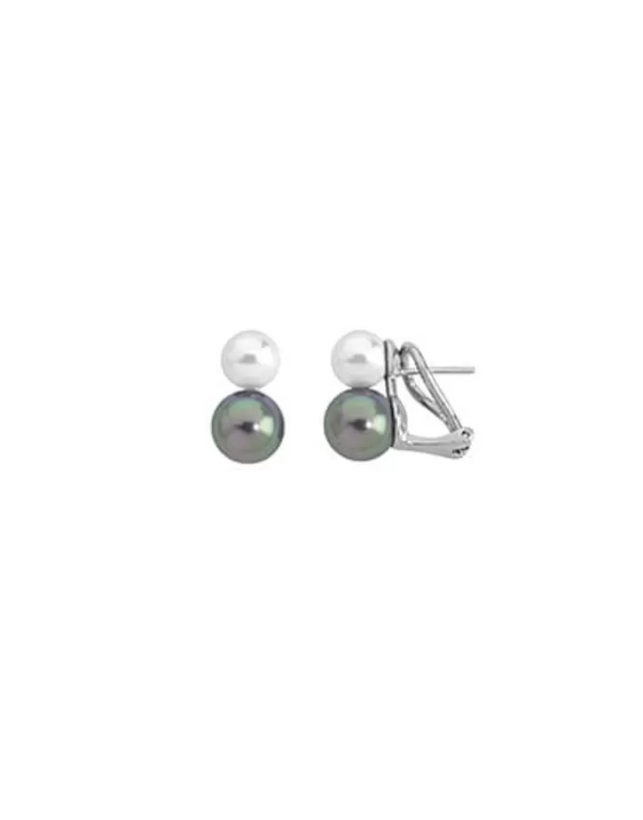 New Majorica Earrings Nuit White And Gray Pearls
