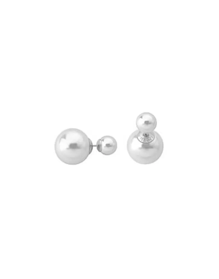 New Majorica Earrings Polar Silver With 8 And 16Mm White Pearls