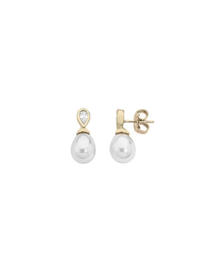 Cheap Majorica Earrings Selene Gold Plated With 8Mm Tear White Pearl And Zircons