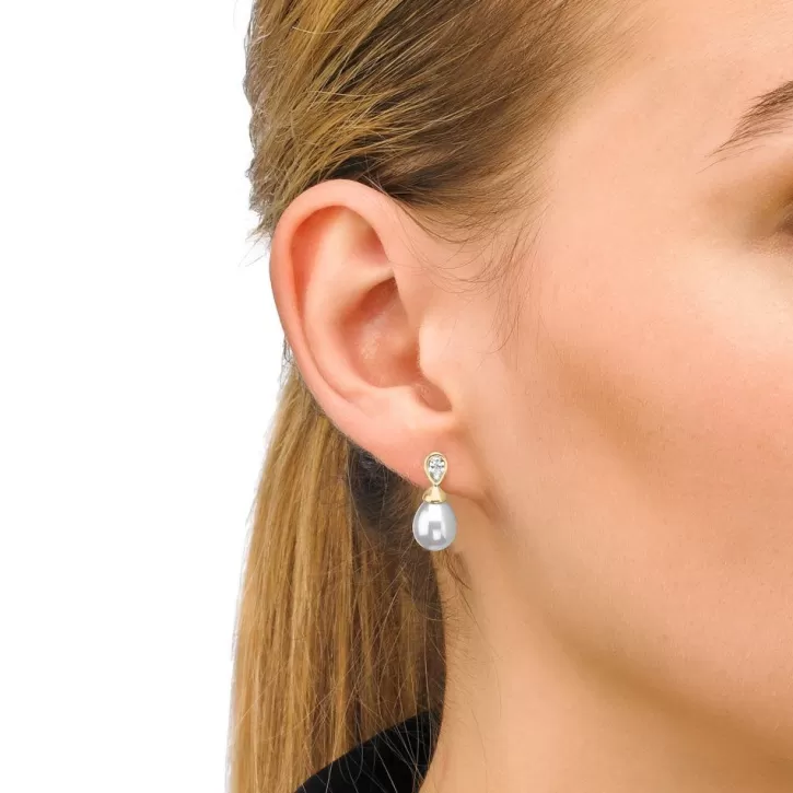 Cheap Majorica Earrings Selene Gold Plated With 8Mm Tear White Pearl And Zircons