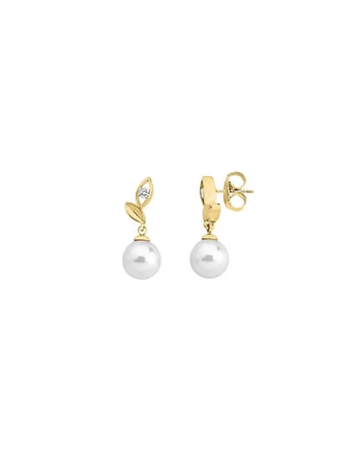 Clearance Majorica Earrings Selene Gold Plated With 8Mm White Pearl And Zircons