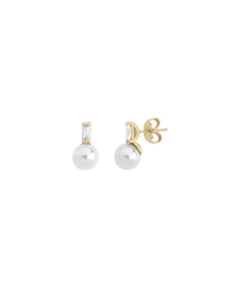 Hot Majorica Earrings Selene Gold Plated With 8Mm White Pearl And Zircons