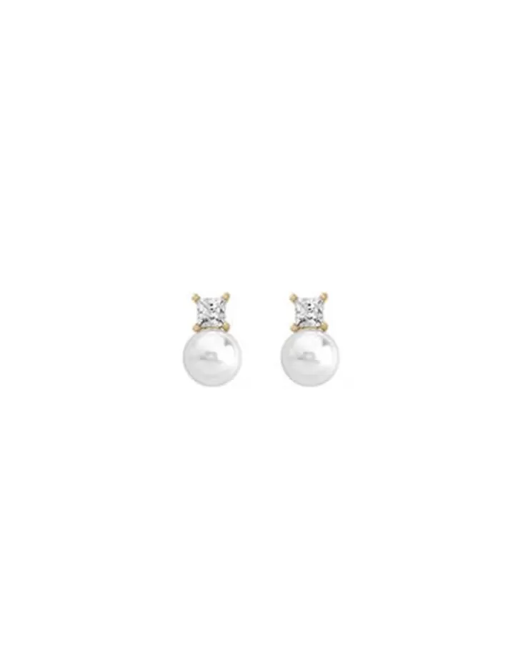 New Majorica Earrings Selene Gold Plated With 8Mm White Pearl And Zircons