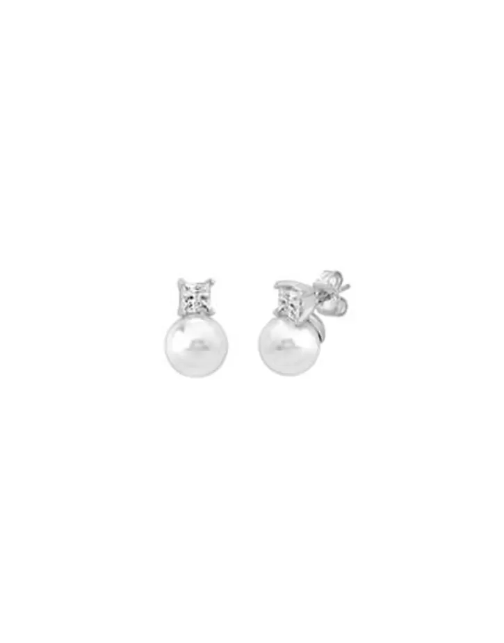Outlet Majorica Earrings Selene Silver With 10Mm White Pearl And Zircons
