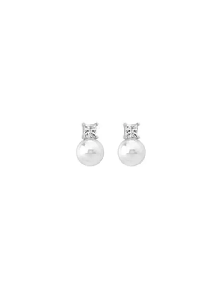 Outlet Majorica Earrings Selene Silver With 10Mm White Pearl And Zircons
