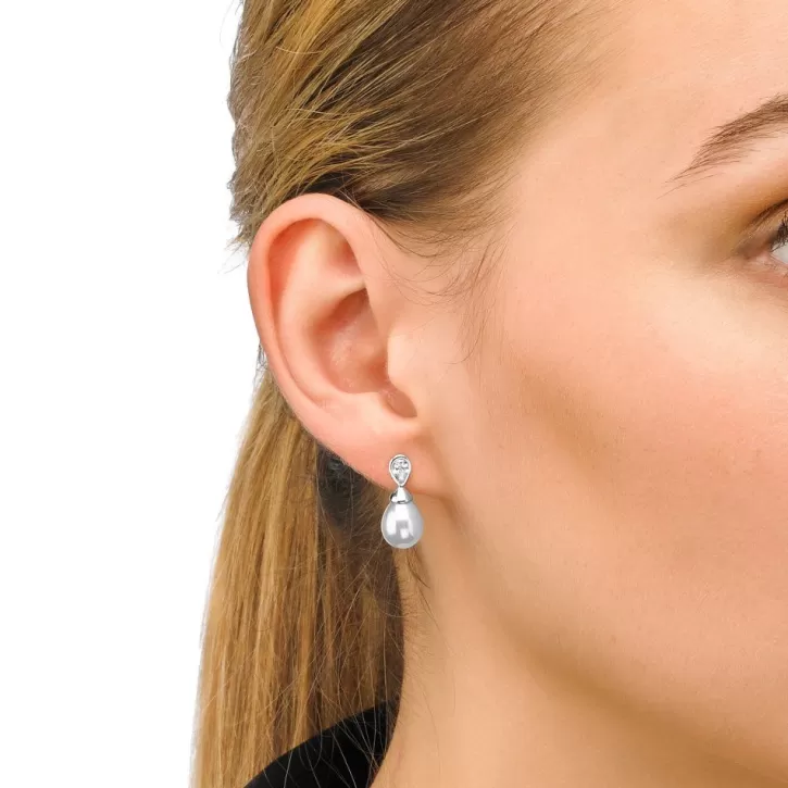 Discount Majorica Earrings Selene Silver With 8Mm Tear White Pearl And Zircons