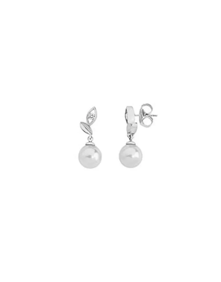 New Majorica Earrings Selene Silver With 8Mm White Pearl And Zircons